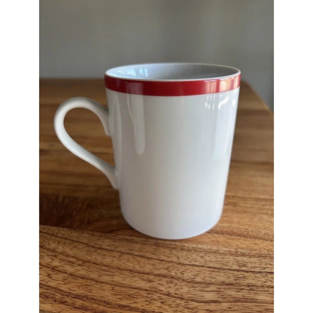 Williams Sonoma Brasserie Coffee Mugs Red Rim, Set Of 2